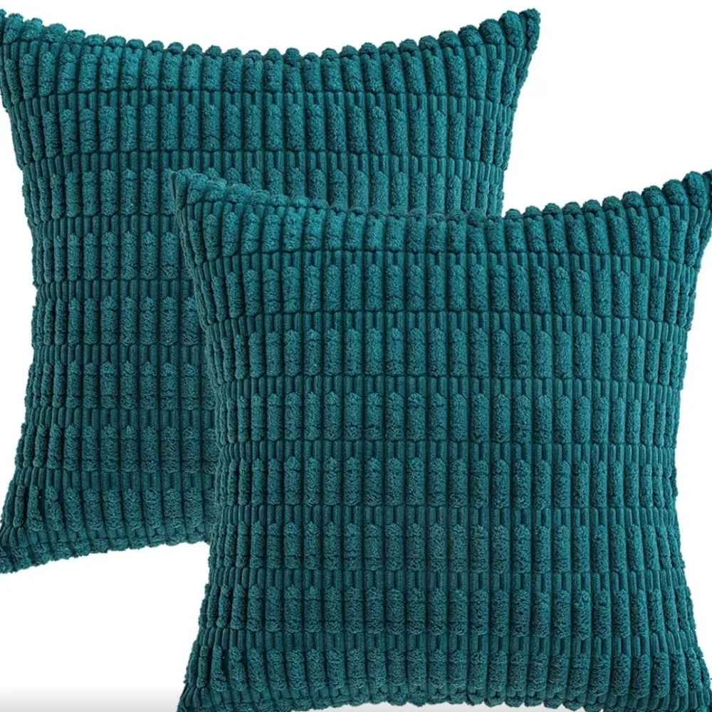 Set Of 2 Teal Textured Corduroy Accent Pillow Covers Size 24 X 24